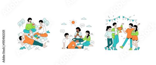Friends Enjoying Picnic and Celebration Vector Illustration