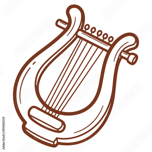 Elegant single line drawing of a classical lyre musical instrument isolated on a white background for artistic expression and creativity