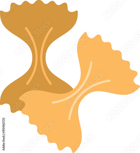 Two uncooked farfalle pasta shapes representing italian cuisine