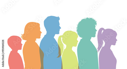Colorful Diverse People Silhouettes: Multi-Generational Community, Society & Population