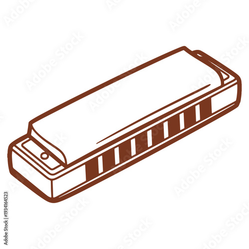 Harmonica outline illustration musical instrument vector clip art brown and white colors isolated on a white background
