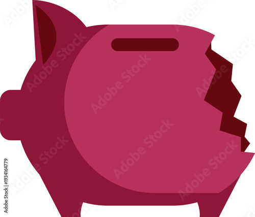 Red piggy bank with a broken side representing financial crisis or savings loss