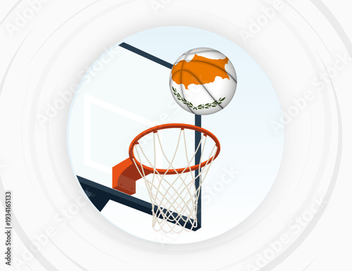 Cyprus Flag Themed Basketball in Motion, Scoring Moment in Basketball Game.