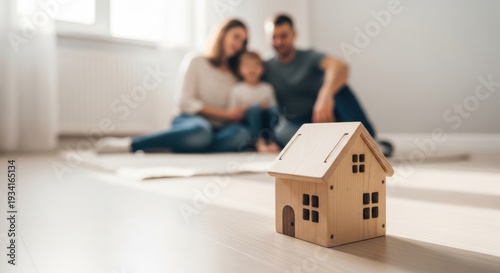 Family and Toy House on Floor