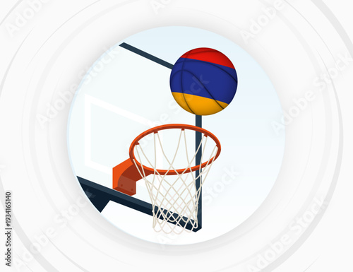 Armenia Flag Themed Basketball in Motion, Scoring Moment in Basketball Game.