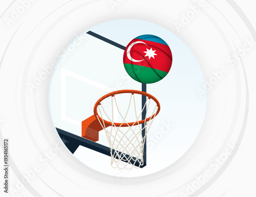 Azerbaijan Flag Themed Basketball in Motion, Scoring Moment in Basketball Game.