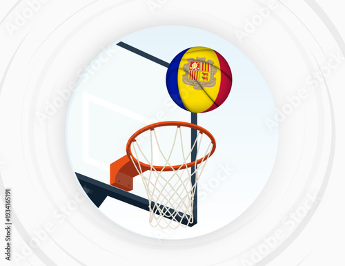 Andorra Flag Themed Basketball in Motion, Scoring Moment in Basketball Game.