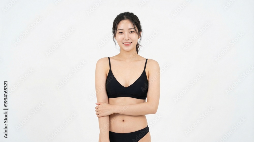Fototapeta premium Confident Young Asian Woman in Swimwear, Natural Body Positive Beauty Studio Portrait