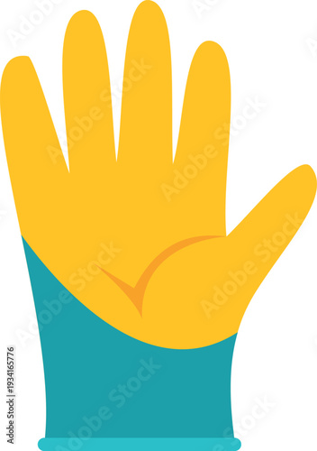 Colorful illustration of a yellow safety glove with teal cuff shown upright on white background
