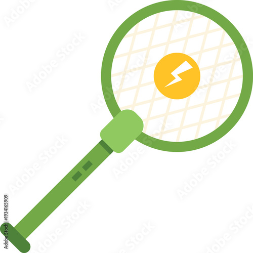 Modern green electric mosquito swatter with lightning icon on mesh for pest control