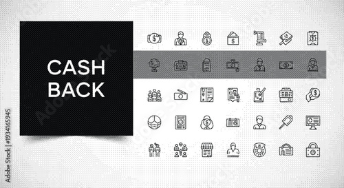 Collection of black cash back icons and symbols
