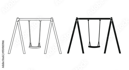 Two swing sets depicted in simple black and white line drawings
