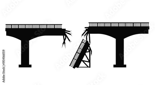 Broken bridge illustration depicting damage and structural failure