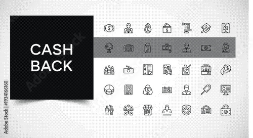 Collection of black cash back icons and symbols