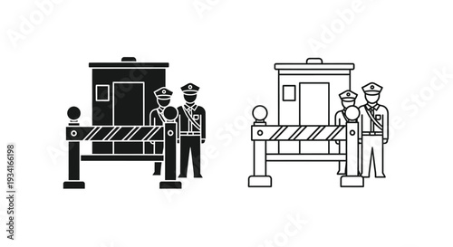 Security checkpoint illustration showing guards and a barrier gate