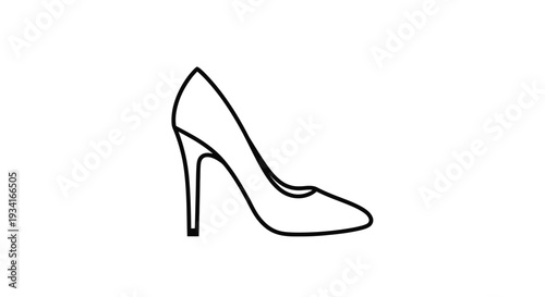 Simple line drawing of a high-heeled shoe on white background.