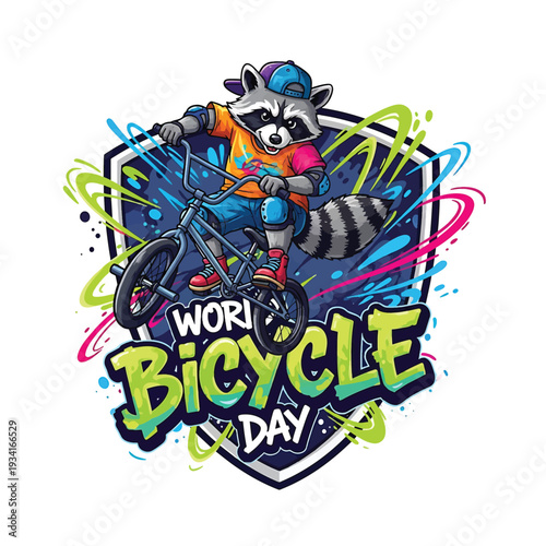 Raccoon BMX Rider World Bicycle Day