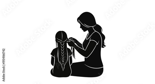 Mother braiding daughter's hair in a tender moment.
