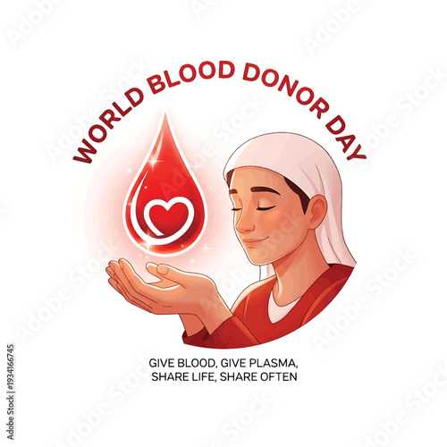 World Blood Donor Day recognition with nurse and blood drop emblem