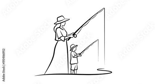 Father and son fishing together outdoors.