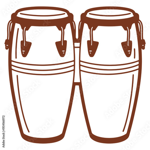 Isolated illustration of two conga drums music instrument ethnic percussion music culture and art brown outline simple design