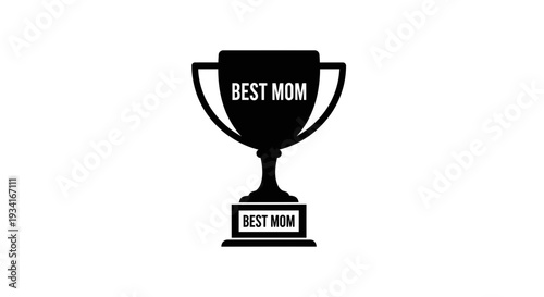 Black silhouette trophy with Best Mom inscription on a white background.