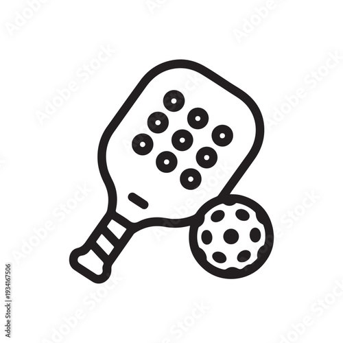 Pickleball Paddle and Ball Line Art Icon Vector