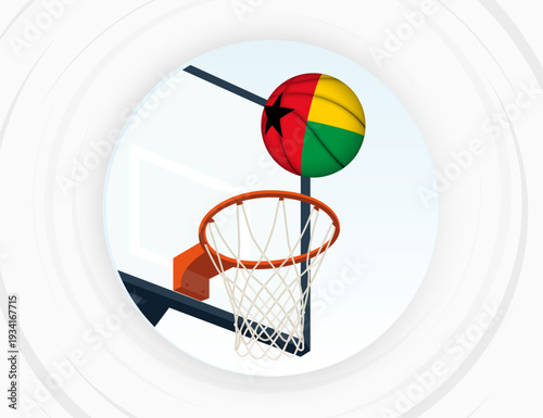 Guinea-Bissau Flag Themed Basketball in Motion, Scoring Moment in Basketball Game.