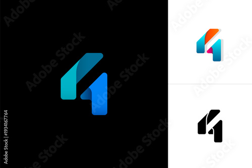 Bright colorful trendy number 4, for your logo, vector illustration 10EPS.