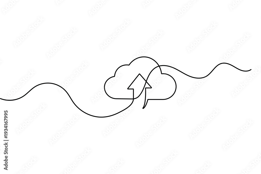Fototapeta premium Cloud storage icon continuous one line art minimalist vector illustration 