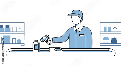 Cashier Scanning Product at Checkout Counter in Supermarket