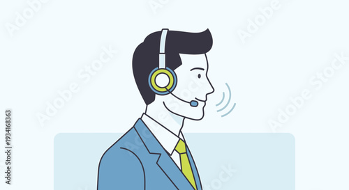 Customer service agent wearing headset, talking, professional communication, business support