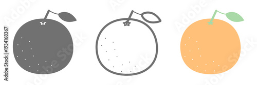 オレンジのシンプルアイコン3種セット（カラー・線画・モノクロ）