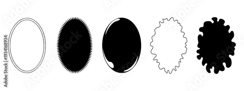 Four oval shapes in a row with different textures and opacity levels, from transparent to solid black