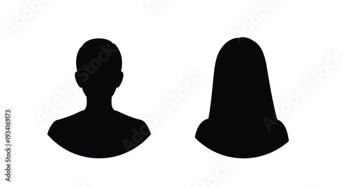 Vector graphic illustration displaying male and female anonymous profile silhouettes within simple gray circular frames