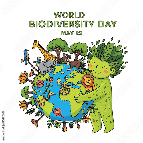 World Biodiversity Day Theme Earth hug with animals and greenery