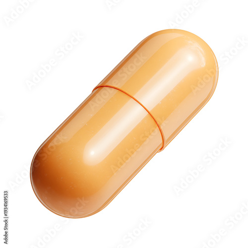 Softgel capsule pill supplement isolated on white glossy background 3d render