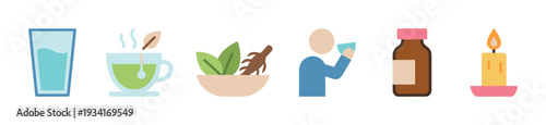Health and wellness icons representing various natural remedies and self-care practices for a balanced lifestyle.