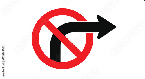Vector graphic illustration of a mandatory road sign prohibiting right turns indicating no u-turn movement is allowed