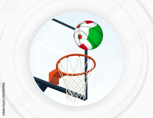 Burundi Flag Themed Basketball in Motion, Scoring Moment in Basketball Game.