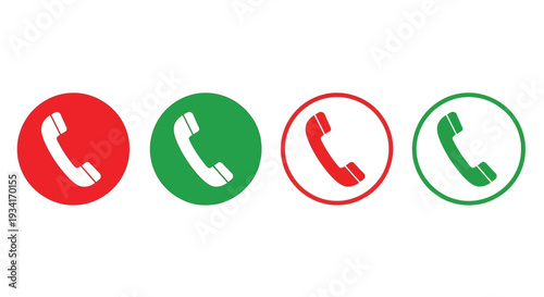 Vector illustration showing a set of colorful phone call icons for accepting and declining telephone communication.