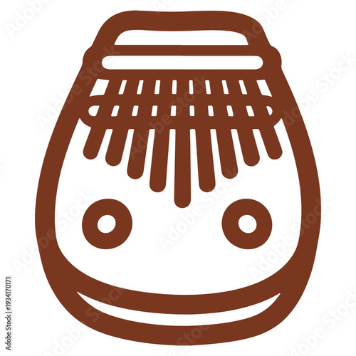 Stylized Kalimba Musical Instrument Icon Graphic Illustration with a Cheerful Expression and Simple Brown Outline Design