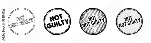Four distinct not guilty verdict rubber stamps in various styles symbolizing legal judgment and innocence.