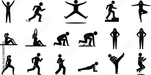 Various Icon People Engaging in Diverse Fitness Activities and Sports