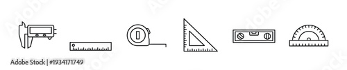 Measuring tools and instruments collection of outline icons for precision work and technical drawing.