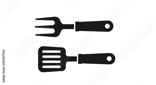 Garden Fork and Spatula Tool Silhouette Set Cooking and Gardening Utensils Icon