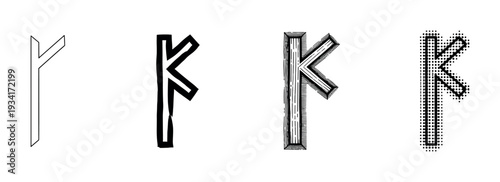 Fehu rune symbols are presented in a diverse array of artistic styles, representing ancient Germanic spiritual traditions.