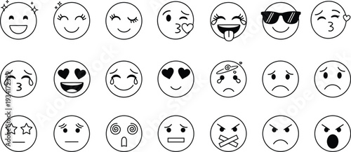 A collection of various emoticon faces Icon set in a single view
