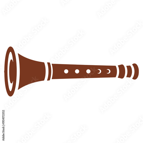 Traditional wind instrument isolated on white background for cultural event or musical project illustration featuring brown icon representation