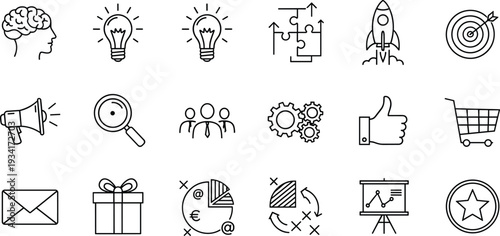 Collection of various business and technology icons in a single frame Icon
